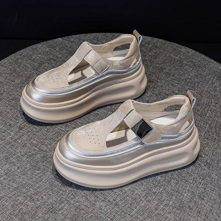 

Height-increasing hollow little white shoes women s 2025 new popular summer wear thick-soled muffin bag head breathable hole sandals 40