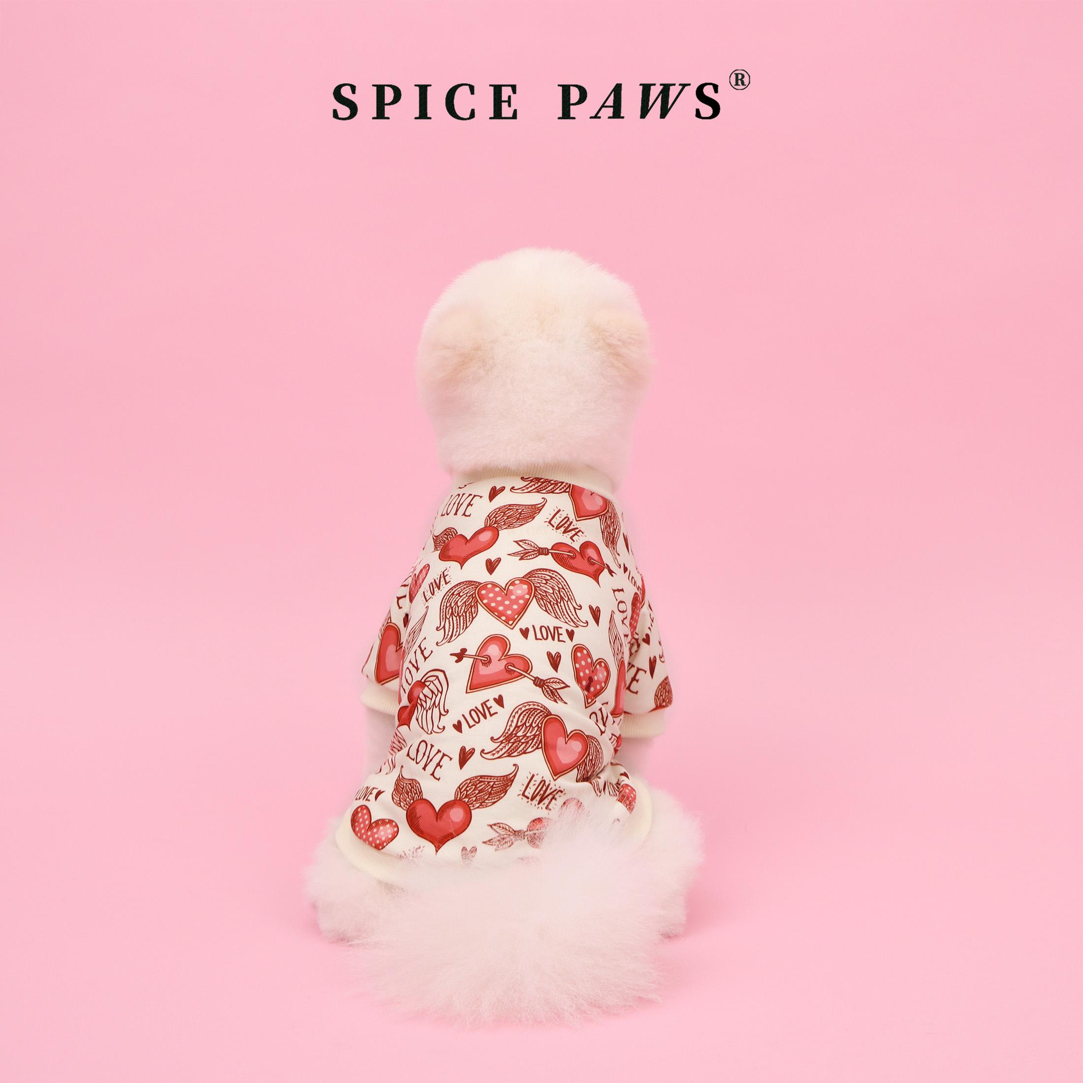 

Valentine Dog Hoodie T-Shirt, Valentine s Day Pet Sweatshirt, Cream Red Love & Angel Winged Heart Print Pet Clothes XS（old）