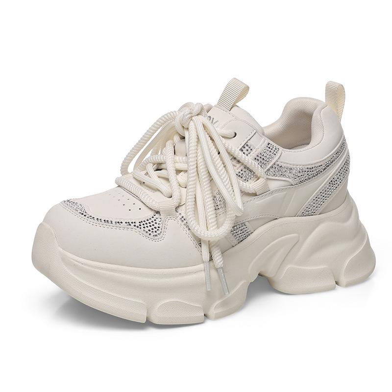 Sneakers Women's 2026 Autumn New Platform Casual Shoes Inner Height-increasing Shoes Versatile Rhinestone Dad Shoes