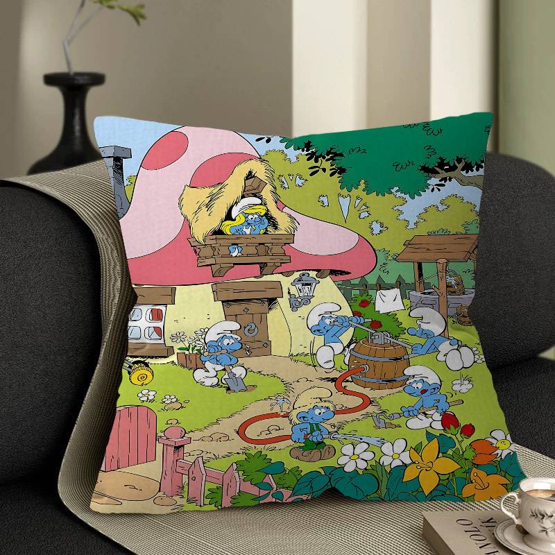 Cartoon Cute S-Smurfs Personalized Pillow Cover Kids Bedroom Wild Party Decor Pillowcase Kid Birthday Shower Gift
