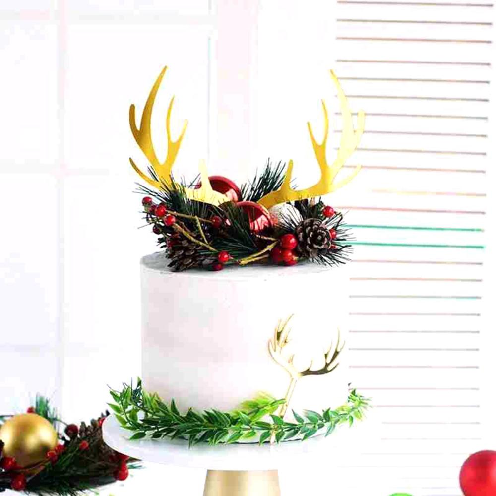 Shower Acrylic Gold Silver Reindeer Elk Deer Antler Christmas Decoration Cake Topper Party Supplies