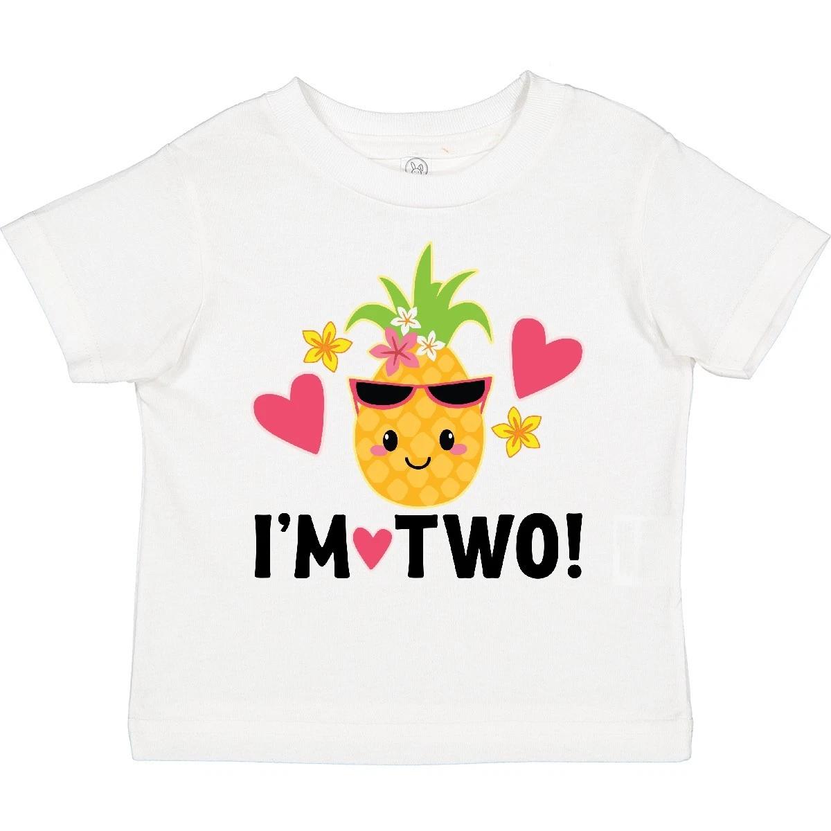 

Inktastic 2nd Birthday Pineapple Girls Hawaiian Toddler kids boys T-Shirt Two 2 Year Old 100