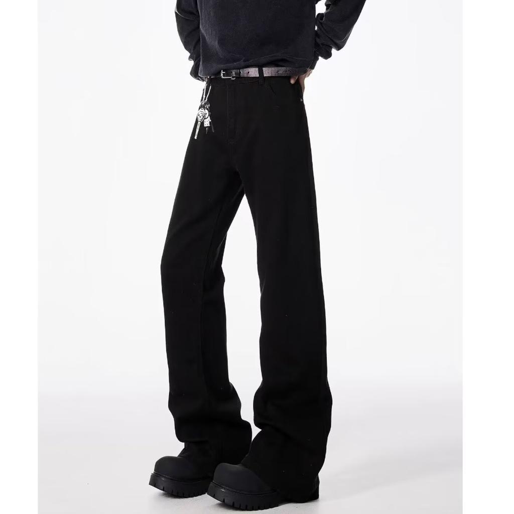 Jeans bootcut neri nuovi per la primavera estate 2025, micro-elasticizzati, stile scimitarra, pantaloni dritti slim-fit americani da uomo