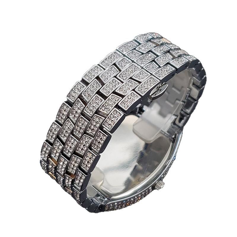 Full Diamond Hip Hop Weird Digital Men's Watch Barrel Shaped Black Disc Handsome Rap Quartz Watch