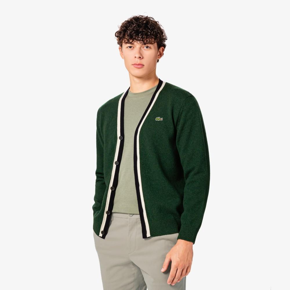 Lacoste Men's V-Neck Worsted Cardigan AH660E-55NYZP
