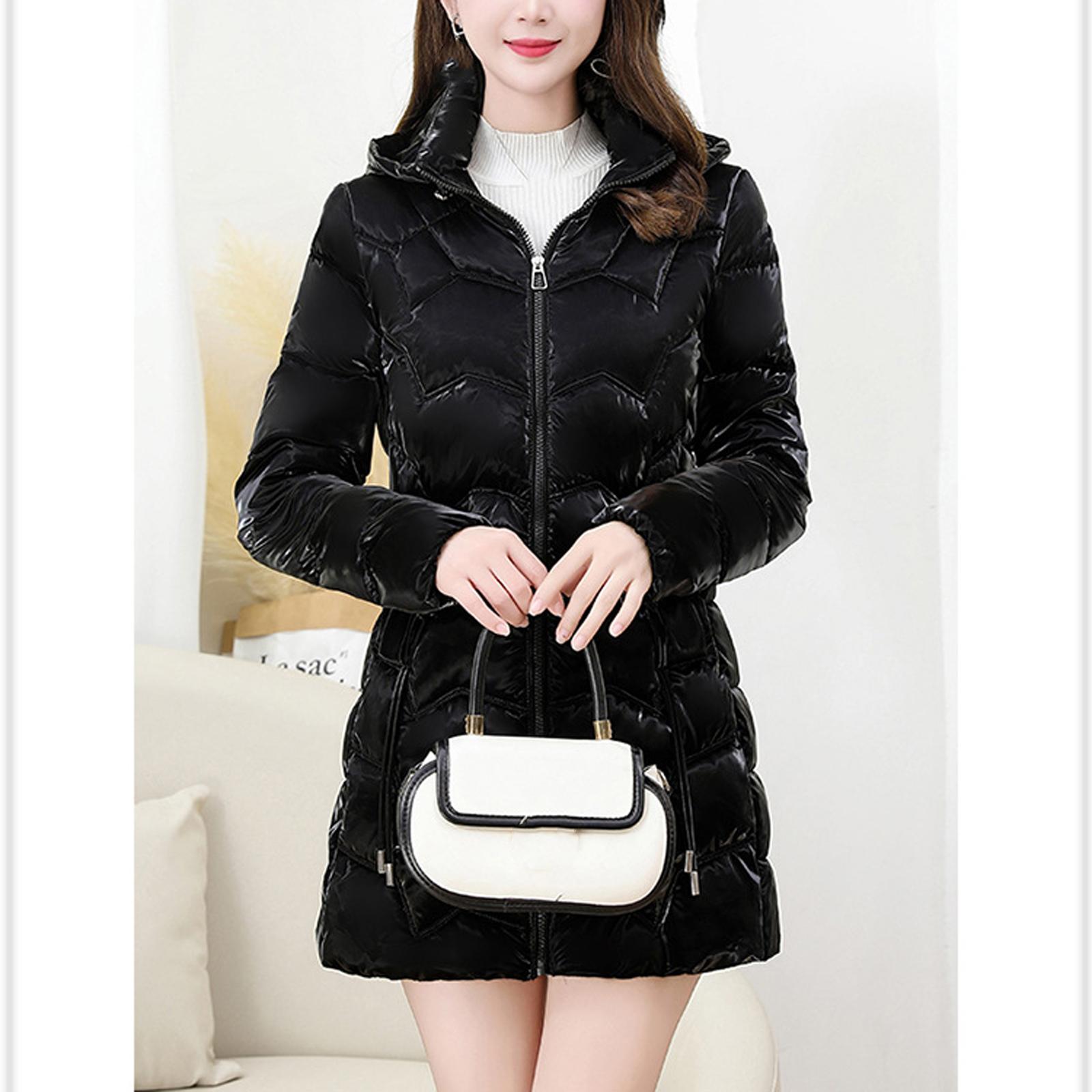 

Женские пуховики с флисовой подкладкой, зимнее пальто, куртка с капюшоном на двойной молнии, теплая толстая верхняя одежда M чёрный