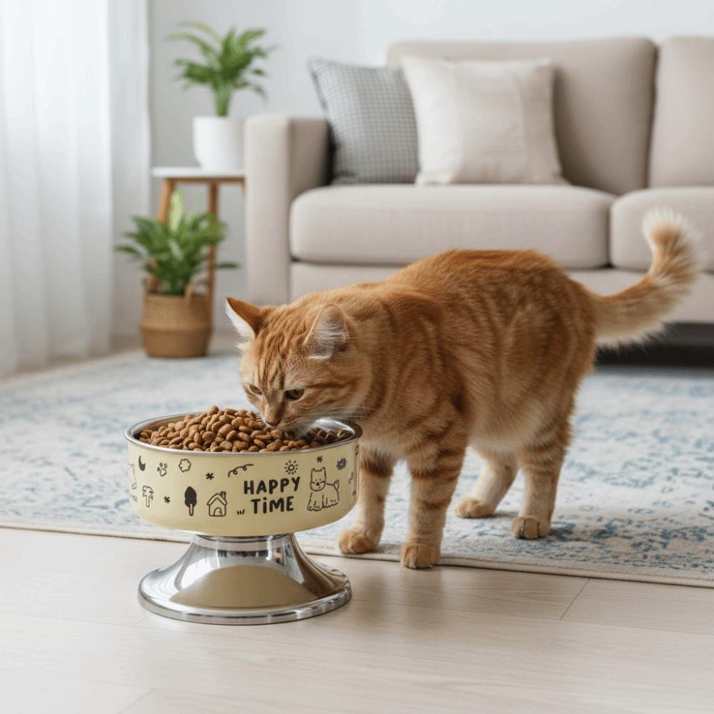 Stainless Steel Pet High Foot Bowl Cartoon Pet Food Bowl Cute Elevated Cat Bowl  Pet Accessories