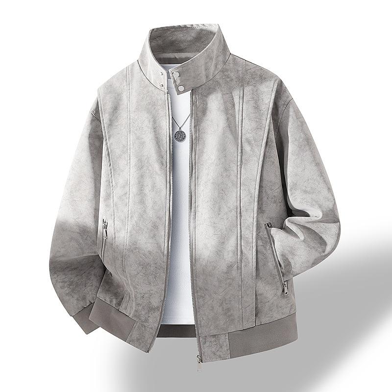 Light Luxury Men's Leather Jacket Suede Stand-up Collar Large Size Business Loose Douyin Explosive Leather Jacket Men