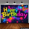 2D plane 1 piece of colorful ink-blurry birthday background curtain. Suitable for indoor use. "Happy Birthday"