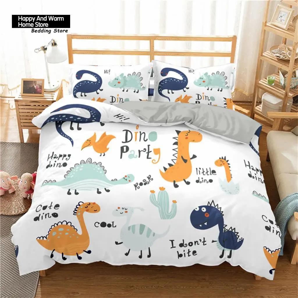 Cartoon Dinosaur Toddler Bedding Set Cartoon Animals Duvet Cover Microfiber Quilt Cover With Pillowcases For Boys Girl Teen