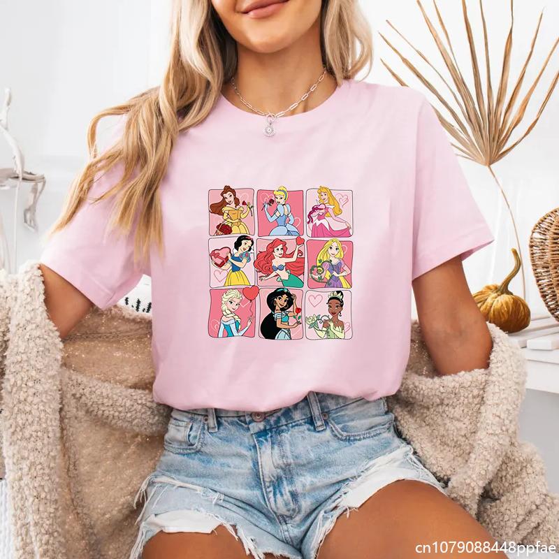 Women's new fashion Disney Princess pattern printed T-shirt casual cute cartoon women's shirt tops