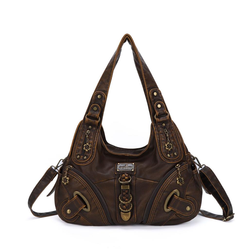 Borsa a Spalla da Donna Grande Capacità con Tasche Multiple e Manico Superiore a Forma di Raviolo di Caffè Tote Satchel