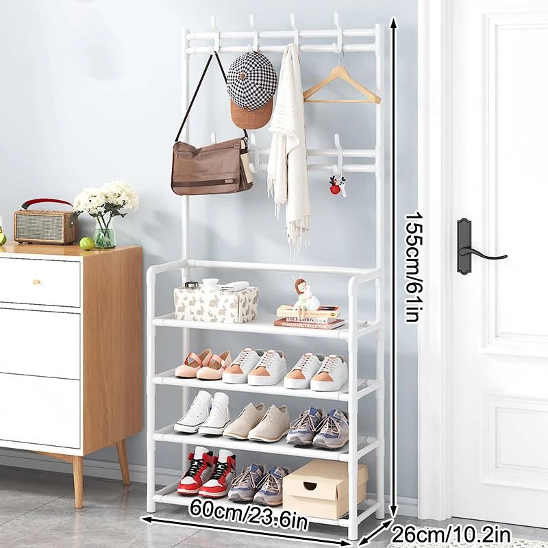 4th/5th Floor Multifunctional Home Storage Rack - Plastic Easy Assembly Shoe Clothes Hat Organizer Floor Standing Design Clothe