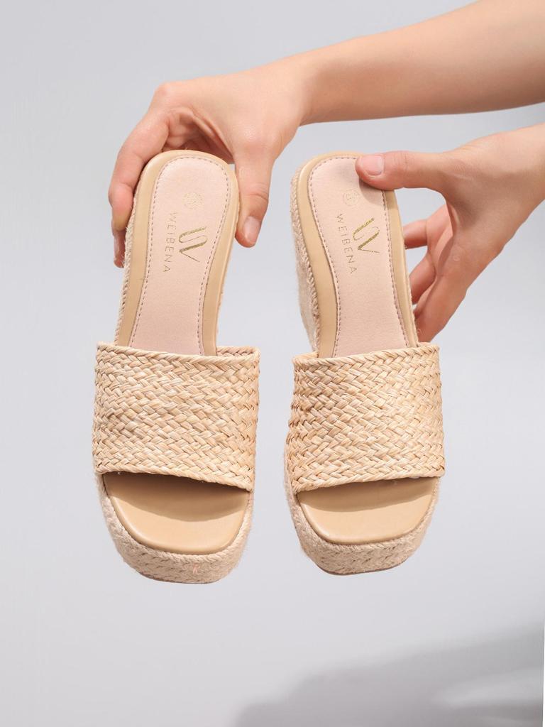 Damen-Keilabsatzsandalen aus geflochtenem Strohseil - Einzelner Riemen, Sommer-Plateau-High Heels, Europäischer & Amerikanischer Stil