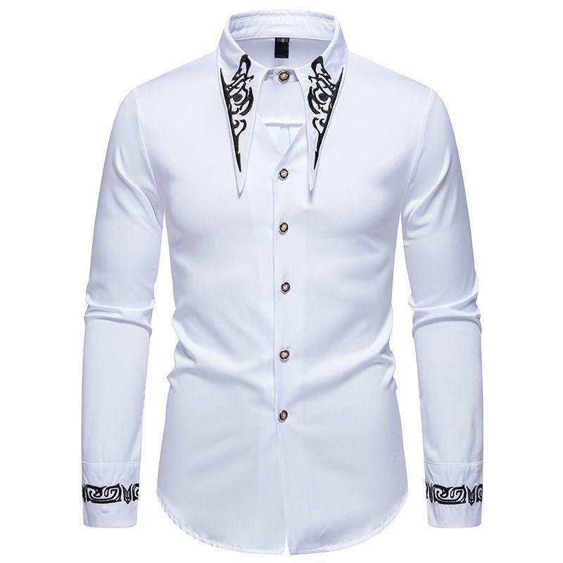 Men's Casual Fashion Embroidered Shirt Shirt Slim Long Sleeve Embroidery