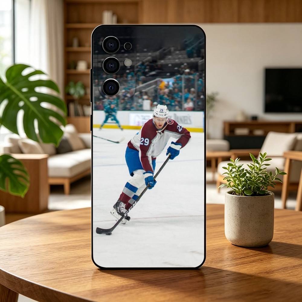 Hockey Player Nathan MacKinnon  Phone Case Black Silicone Soft For Samsung S25,S24,S21,S22,S23,S30,Ultra,S20,Plus,Fe,Lite