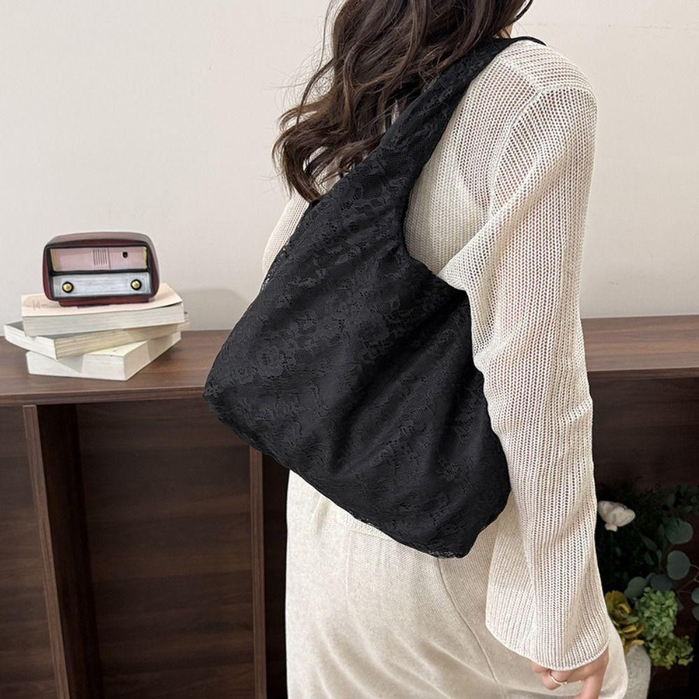 Lightweight Flower Tote Bag Korean Style Floral Canvas Bag Fashion Lace Shoulder Bag Daily
