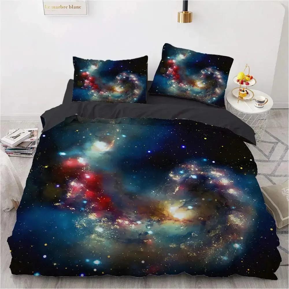 Starry Sky Night Duvet Cover Set Full Queen Size,Cute Star Bedding Sets Black Galaxy Comforter Cover Set with Pillowcases