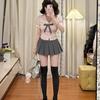 Women's College Style Bow Shirt & Pleated Skirt Set - Doll Collar, Short Sleeves, High Waist, Slimming, Trendy Summer Outfit