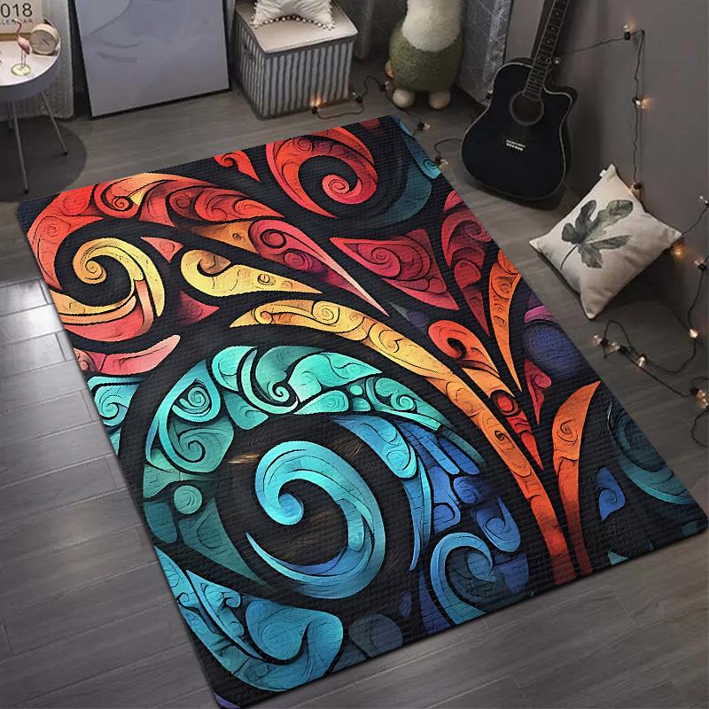 Colorful Abstract Swirl Pattern Printed Flannel Rug Machine Washable Soft Carpet For Living Room Bedroom Modern Artistic Decor