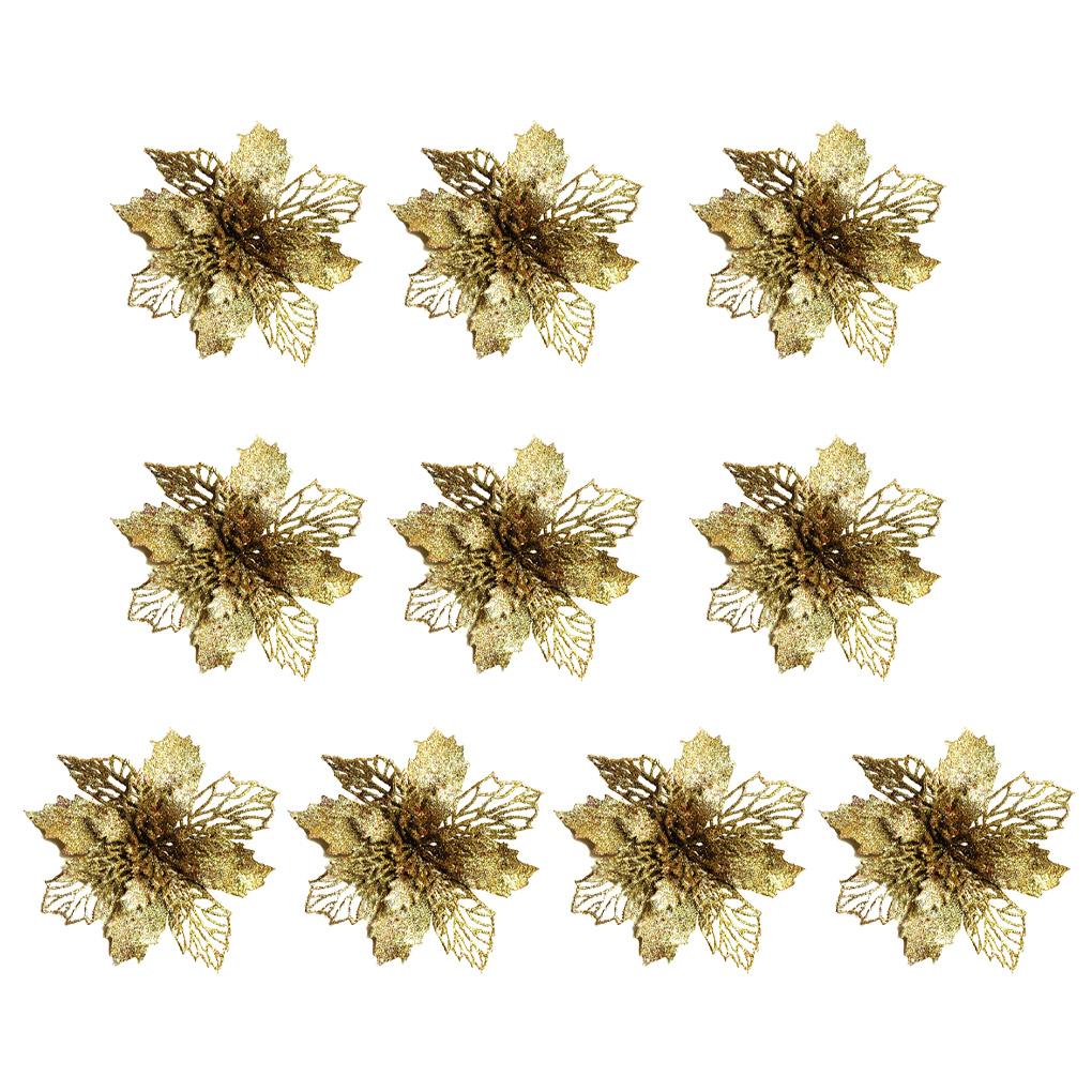 

10 шт. Рождественские искусственные цветы блестящая пуансеттия многоразовые цветы своими руками поделки свадьба вечеринка новый год золотой