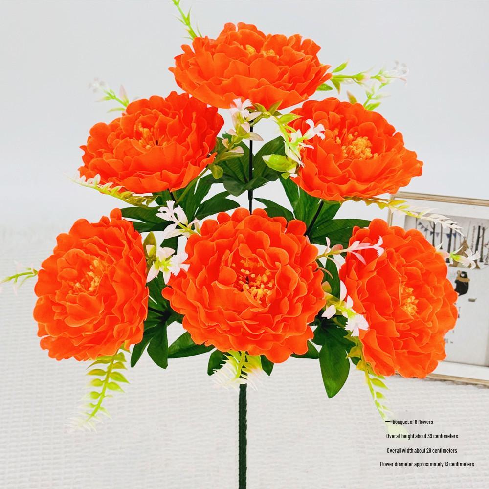 Curly Edge Red Rose Bouquet - 6 Head Artificial Silk Flowers for Living Room Decoration