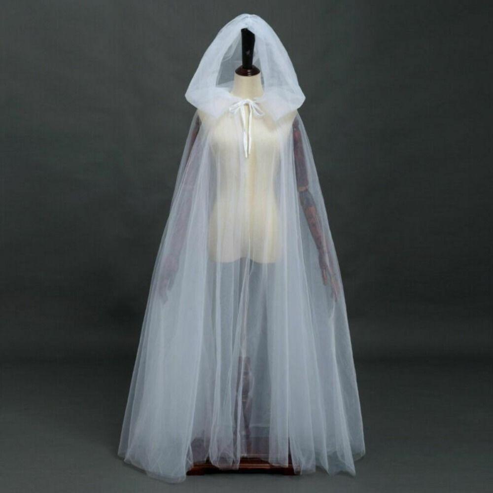 Dress Up Women Halloween Costume Lace Up Hooded Cloak Funny Mesh Ghost Cloak  Children