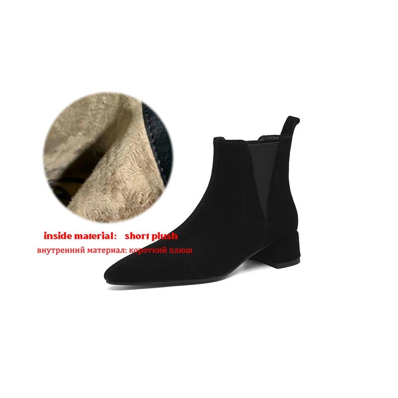 

Krazing Pot Cow Suede Nubuck Round Toe Thick Heels Chelsea Boots Size 43 Slip on Women Ankle Boots 43