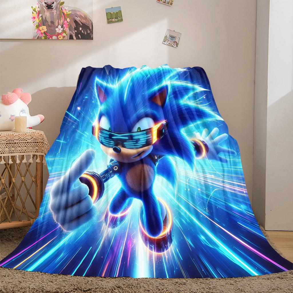 Sonic Print Blanket Warm Comfortable Flannel Cover For Bedrooms, Sofas, Beds, Chairs LXRa57