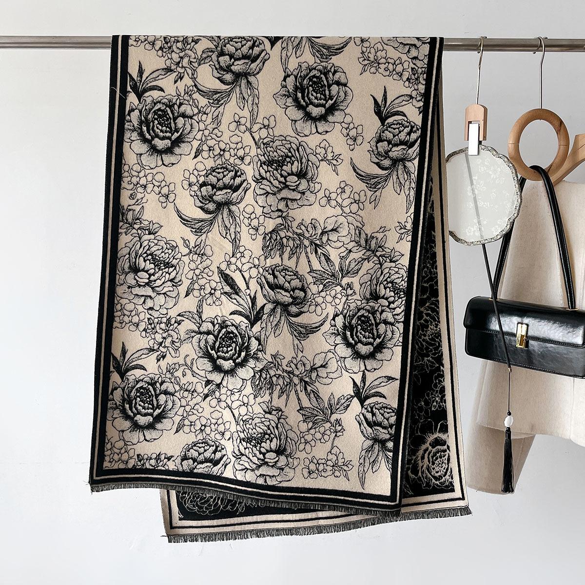 

Роскошный женский шарф на осень-зиму, двусторонний платок с цветочным принтом, модный теплый дизайнерский шарф, женская накидка-капюшон из имитации кашемира 66X186cm