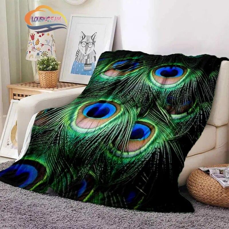 Peacock Feather Flannel Blanket Children's Blanket Sofa and Bed Warm Blanket Office Blanket Portable Travel Camping Blanket