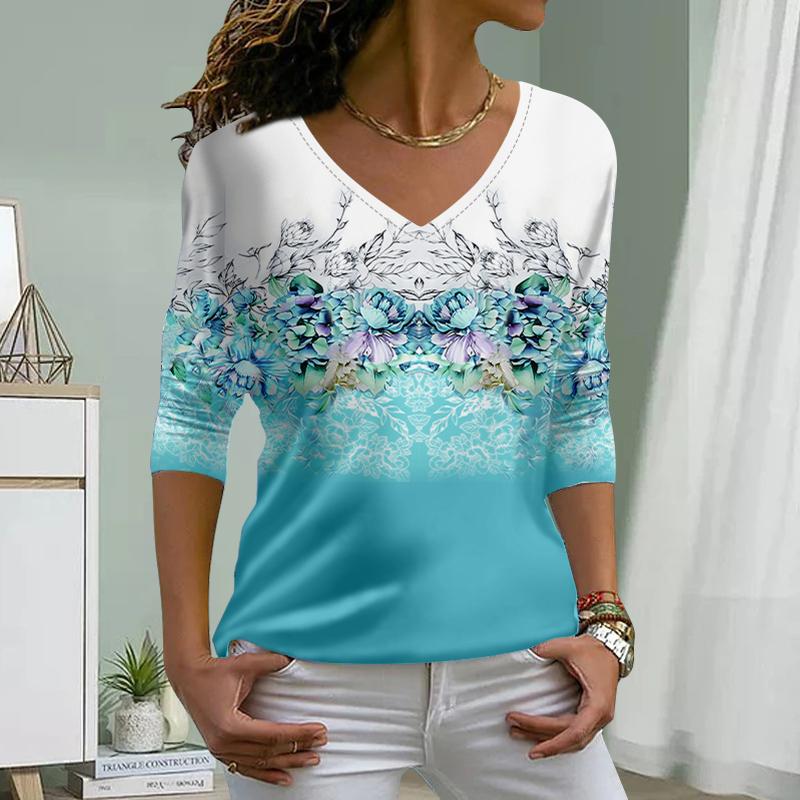 Verwelkte Blätter im Herbst-Print Damen-T-Shirts Damen-Tops Langarm-V-Ausschnitt-Pullover Femme-T-Shirts T-Shirt für Frauen