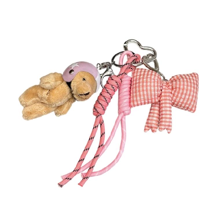 

Lightweight Key Ring Accessory Outdoor Helmet Theme Bear and Bowknot Keychain For School Bags Hiking Gear рожевий