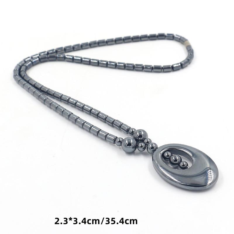 Fashionable Men's And Women's Necklace, Round Pendant, Black Gallstones Bead Necklace