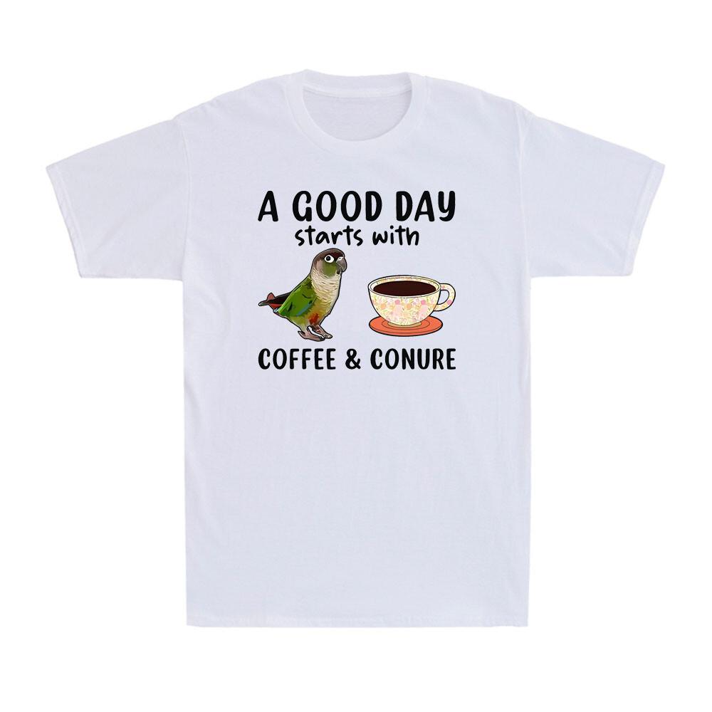 Green Cheek Conure A Good Day Start With Coffee and Conure Parrot Men s T-Shirt M