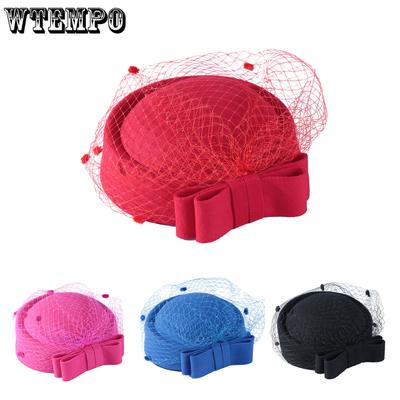 Women's French Style Hat Mesh Hat British Wedding Party Bow Flight Attendant Hat