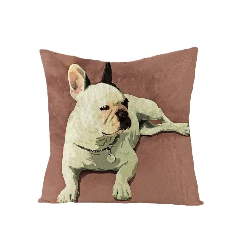 Animal Printed Cute Dog Cushion Cover Linen Poppy Throw Pillow Cover Decorative Sofa Pillow Case Pillowcase 45X45Cm