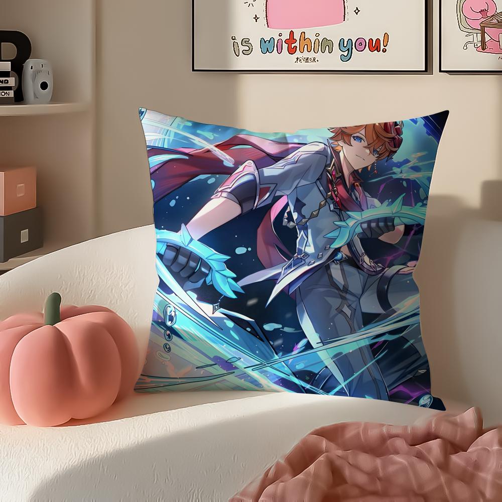 Game Genshin Tartaglia Cushion Cover Pillowcase Short Plush Invisible Zipper Room Sofa Cushion Cover