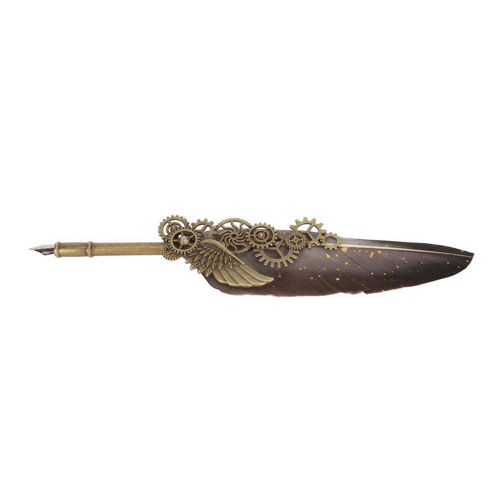 Quill Pen and Ink Set Retro Punk Gear Style Smoothly Writing Exquisite Feather Pen and Ink Set for Home School Office