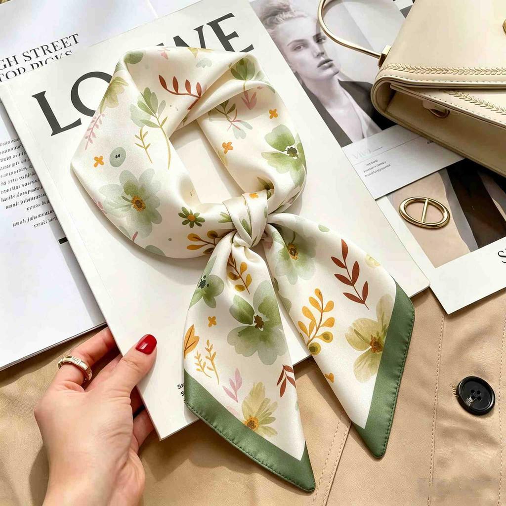 Women's spring and autumn silk scarf temperament versatile thin Internet celebrity Korean version light luxury fashion scarf high-end design small squ