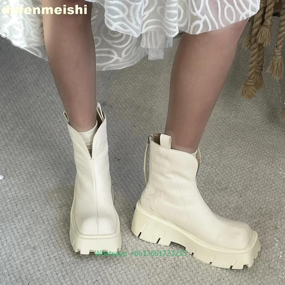 Fashion Square Toe Platform Wedges Chelsea Ankle Boots 2025 Autumn Winter New Women's Short Boots 6Cm Heel Back Zipper Fashion Boots
