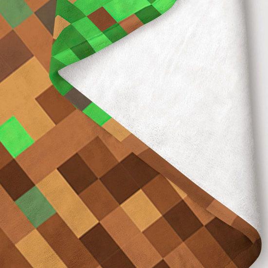 Pixel Grid Miners Kids Flannel Blanket, Geometric Grid Patchwork Pixelated Bed Blanket, Cartoon Gamepad Video Games Girls Boys Sofa Decor, Brown