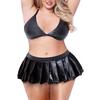 Set di lingerie sexy da donna in pelle con scollo a V taglie forti, reggiseno intimo, minigonna