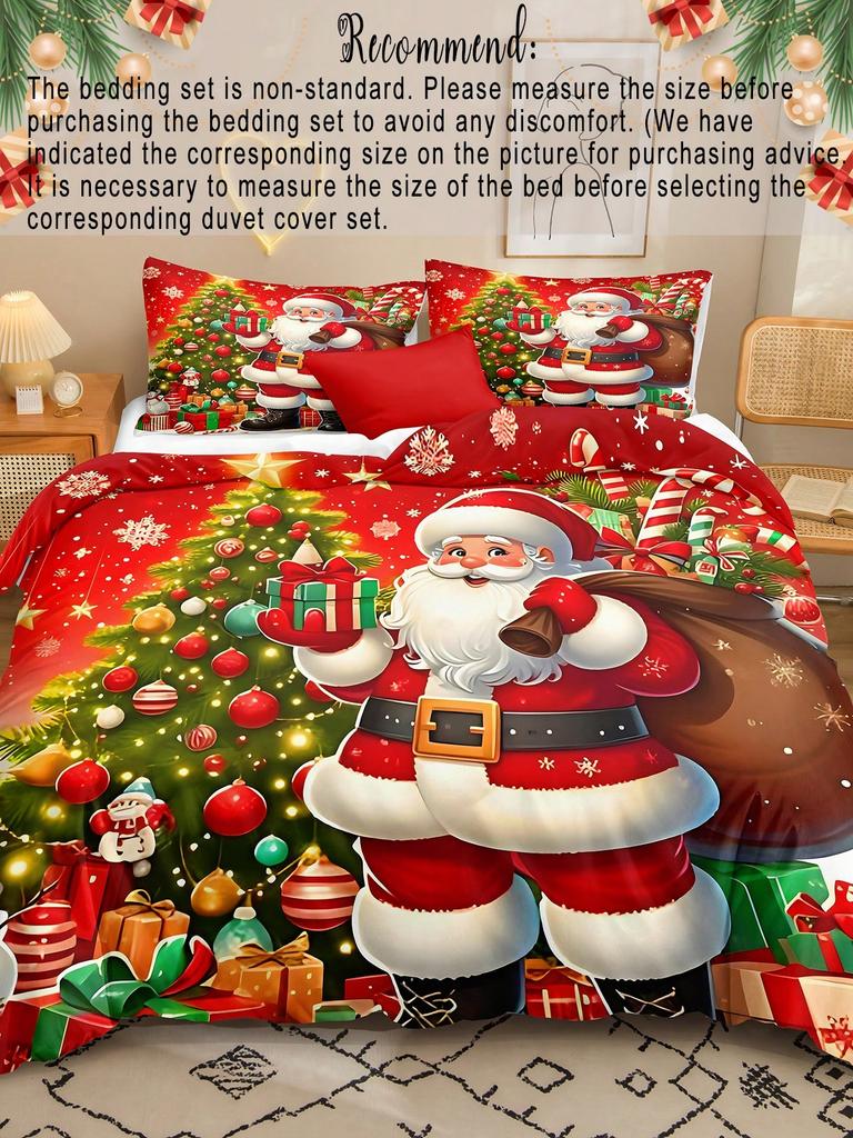 Christmas Bedding Set Merry Christmas Duvet Cover Set Christmas Printed 3 Pieces Christmas Room Decorations Comforter Cover Set