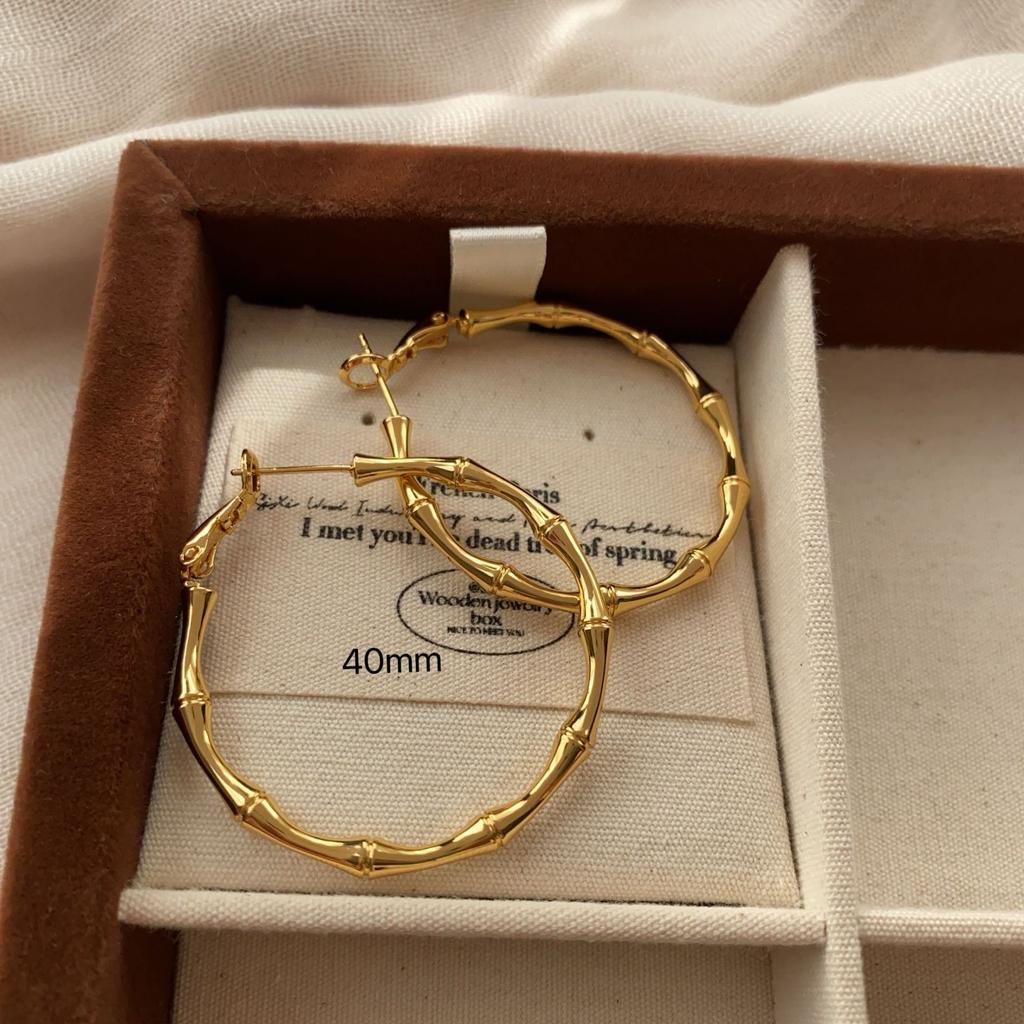 Gold Ring Bamboo Silhouette Earrings Personality High-End Metal Temperament Fashionable Natural Fine Refinement Retro Light Luxury
