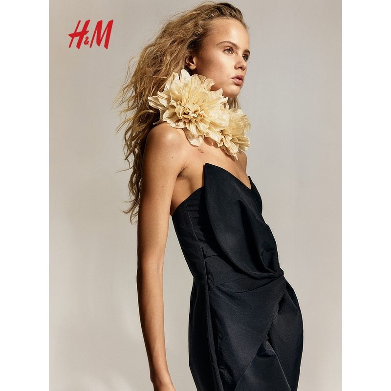 

HM Women s Clothing Dress 2025 Summer New Arrival Front Decoration Bows Pencil Work Clothing Dress 1282607 Black 155/80