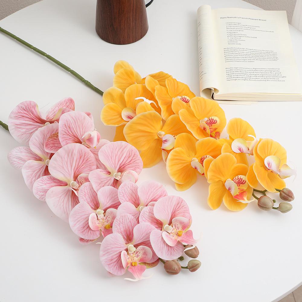 Premium 9-Head French Phalaenopsis Orchid Artificial Flower, Tactile Film, Home Decor, Vase Arrangement, Shooting Prop