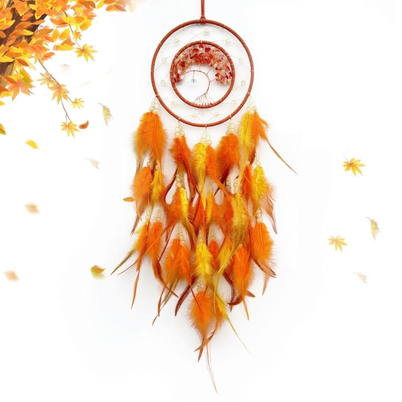 Bedroom Handmade Dreamcatchers Hanging Ornament with Feathered Tassels and Glowing In Dark Beads for Home Aesthetic