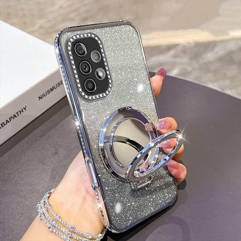 KEYSION Luxury Glitter Jewelled Magnetic Phone Case for Samsung Galaxy A53 5G A33 A23 A13 4G Makeup Mirror Stand Shockproof Cover
