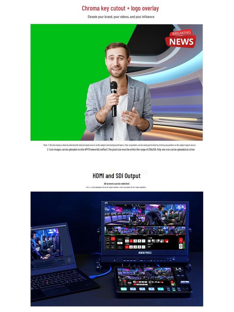 FEELWORLD L4 8" Switcher with 10.1" Touchscreen, HDMI & SDI for Multi-Camera Live Streaming